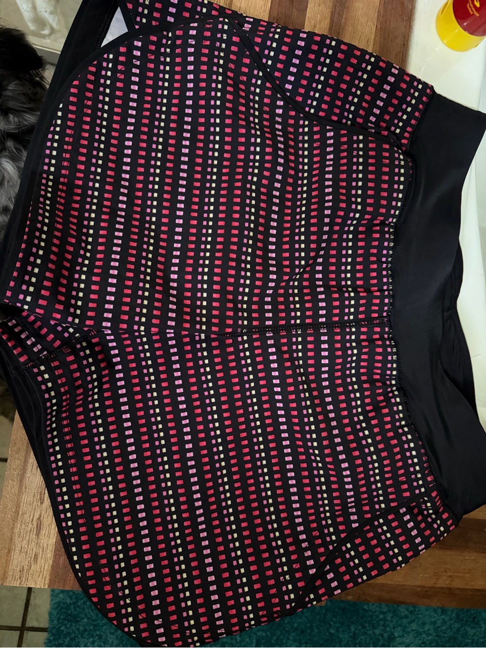 Lands' End Black board shorts with Pink and Magenta Dot Grid